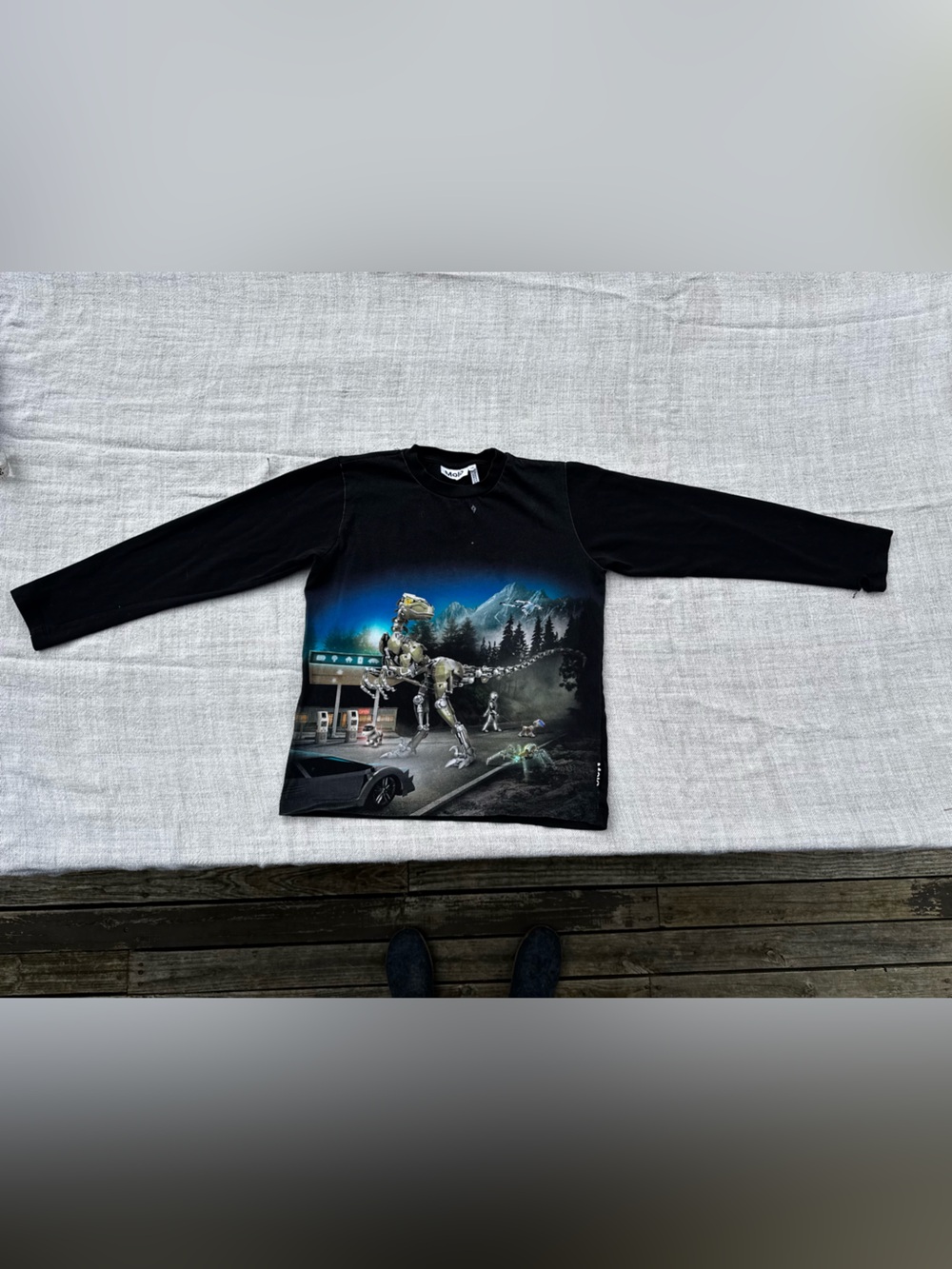 Molo Black Tee with Gradient Blue Sci‑Fi Print